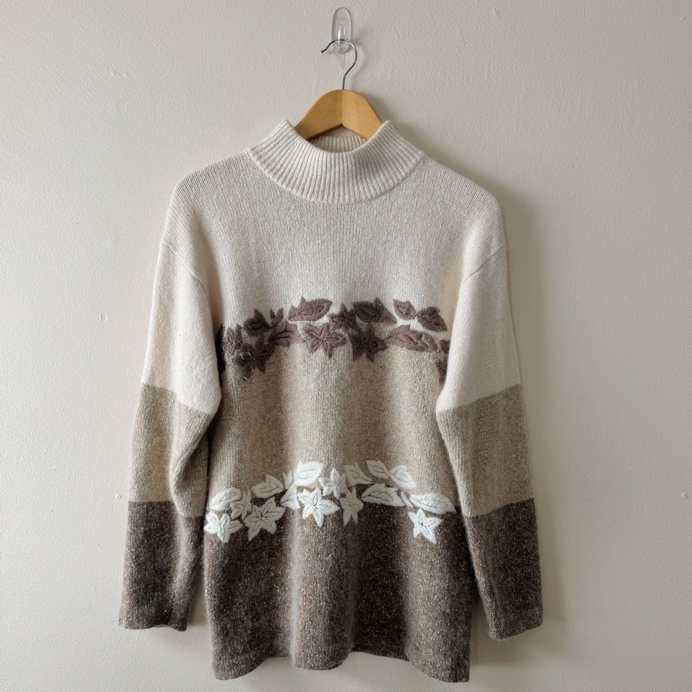 Vintage 90s Segue Colorblock Silk Angora Blend Mockneck Sweater Size M